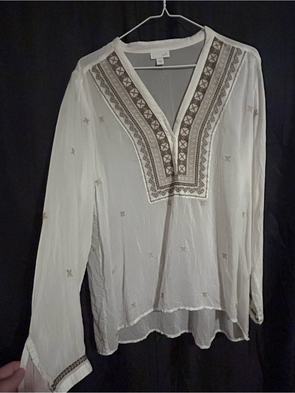 J. Jill Cream Tunic with Taupe Embroidery